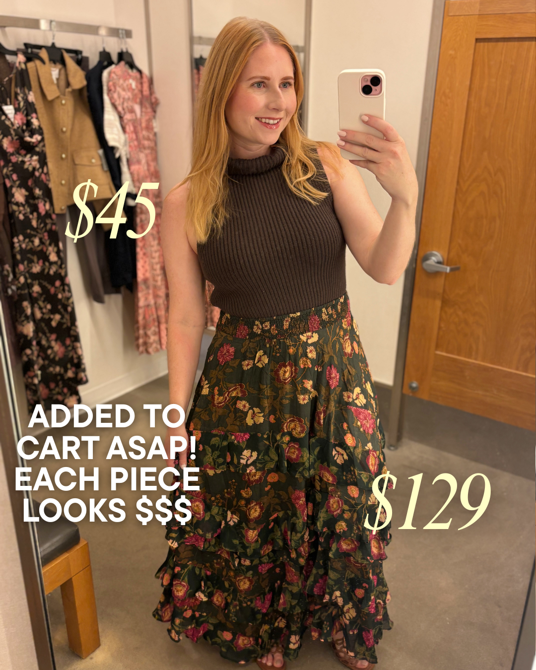 Sleeveless Funnel Neck Sweater, Lolita Floral Ruffle Maxi Skirt (Women) | Nordstrom Anniversary Sale Try On